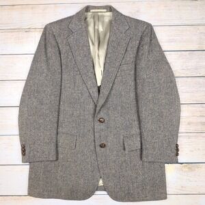 Vintage 60s‎ 70s Stanley Blacker Herringbone Navy Beige Wool Blazer  Men's 40